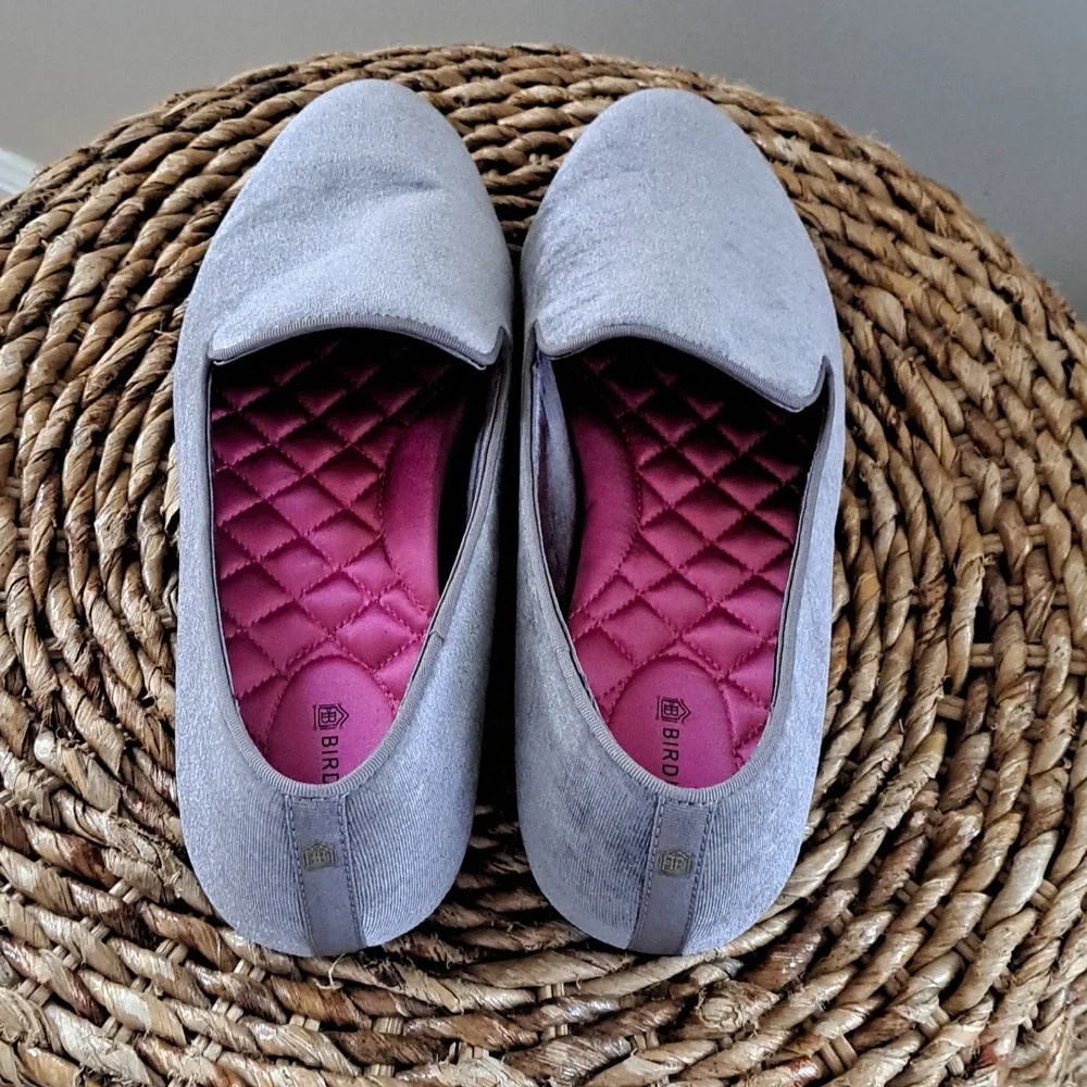 Birdies Women's The Starling Round Toe Gray Velvet Slip On Loafer Flat Size 10.5